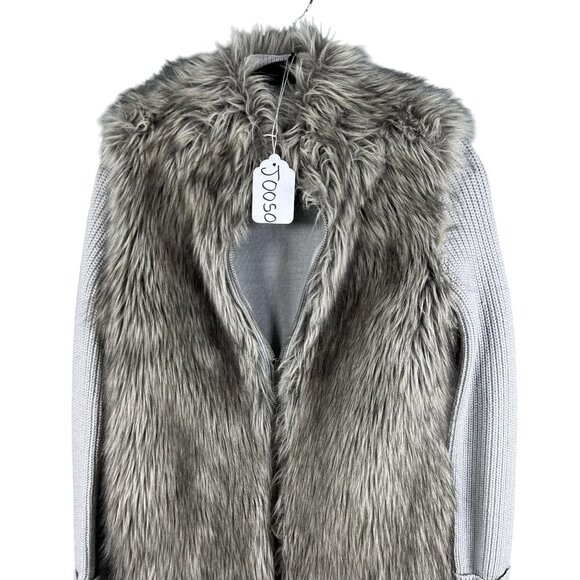 Express Womens S Oversized Merino Wool Blend Faux Fur Sweater Vest Knit Sleeves - Picture 11 of 16